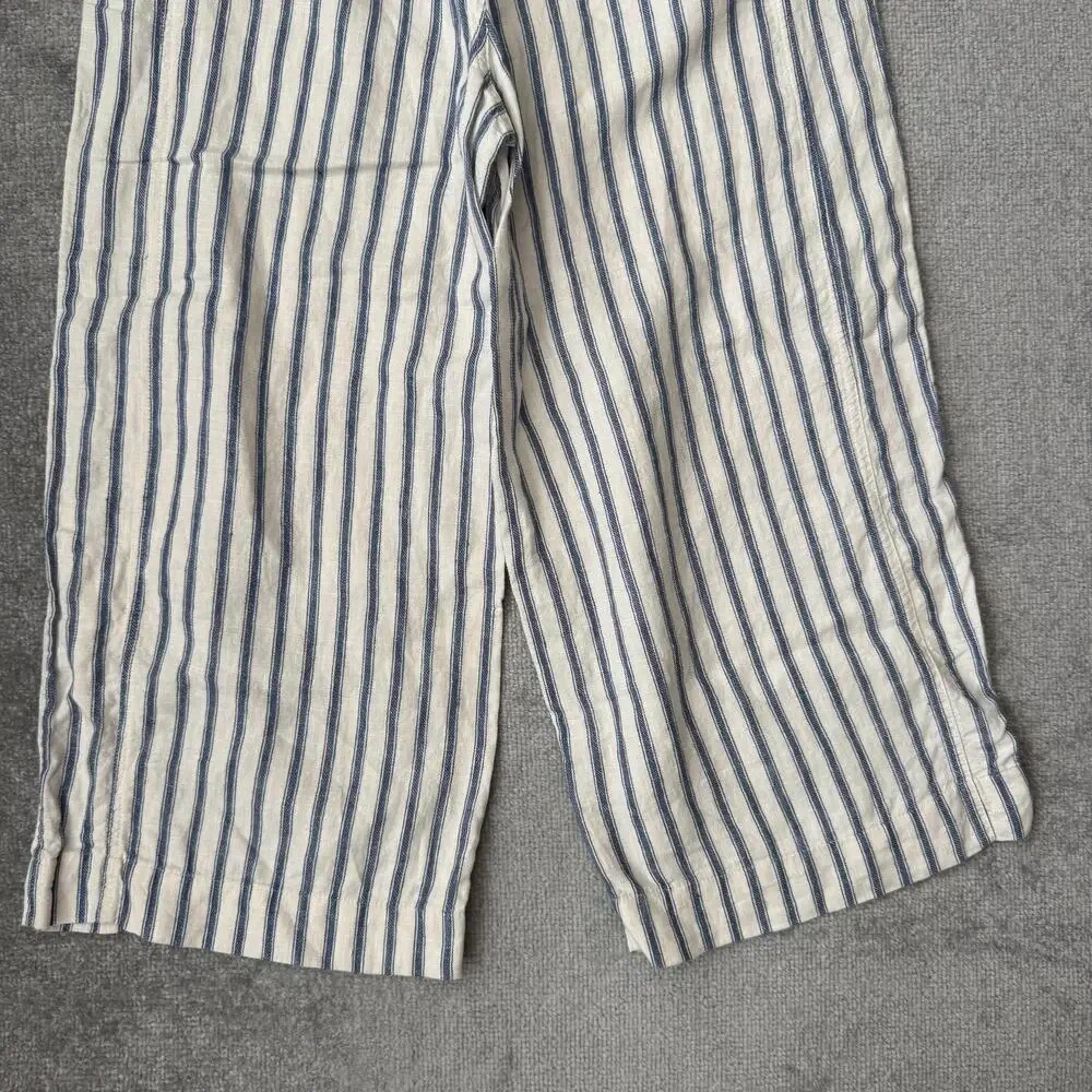 Tahari Pants Womens XL Blue Cream Stripe Linen Blend Wide Leg Cropped High Rise - Picture 11 of 11